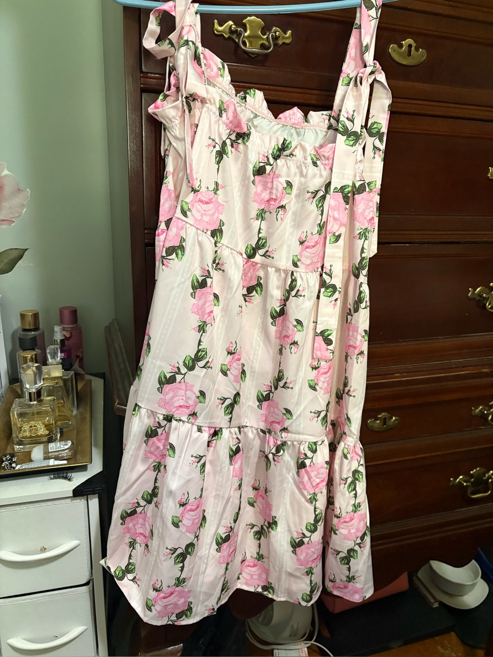 Pink Rose Print Tiered Women’s dress sz Small